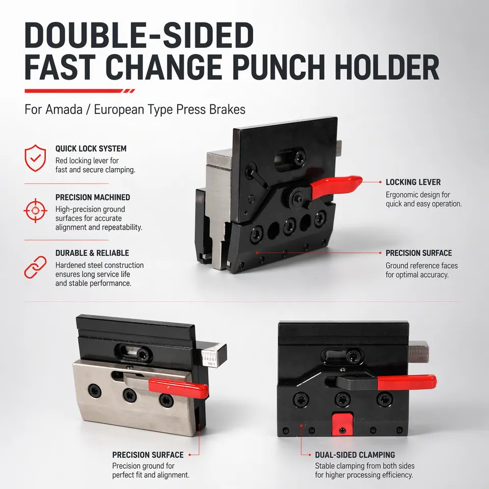 Double-sided fast-change punch holder for press brake tooling
