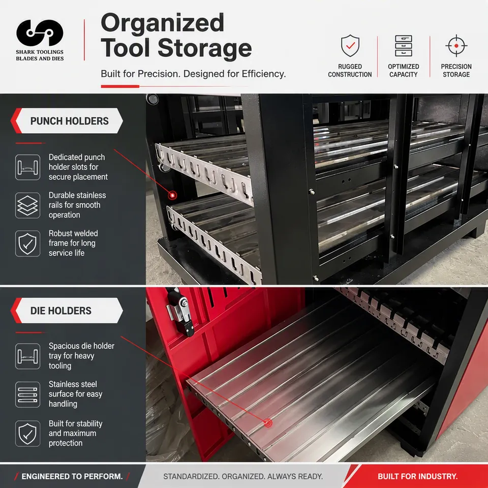 Tool storage rail with organised holder positions