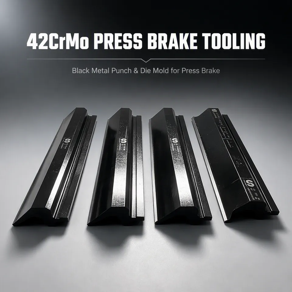 Press brake punches in black oxidised finish, forged from 42CrMo4 tool steel