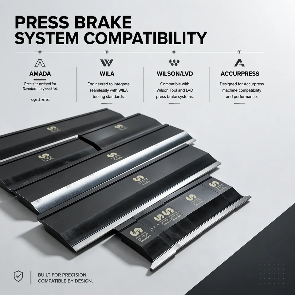 Press brake tooling compatible with four tooling systems